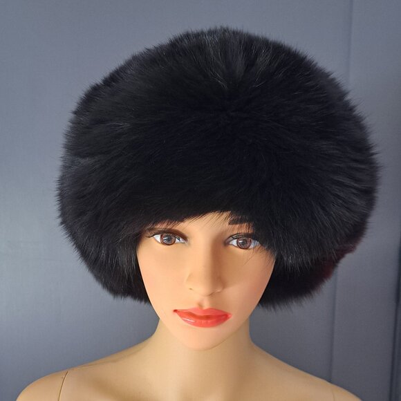 Black Fox Trim & Black Leather Crown Hat VTG 1980\ display picture 3